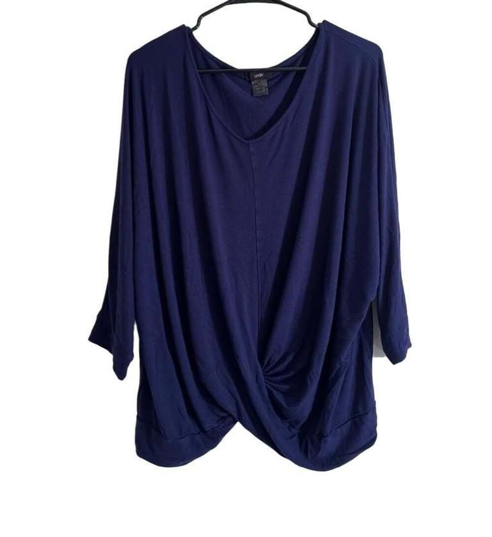 LEEBE Plus Size 2X Navy Blue V-Neck Twist Front Dolman Sleeve Top